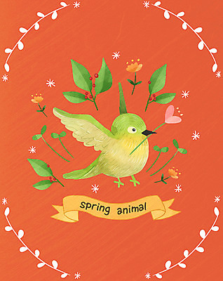 PSD 한마리 계절 꽃 포스터 일러스트 조류 나뭇잎 사람없음 봄 하트 국내일러스트 모양 식물 동물 1 잎 파일형식