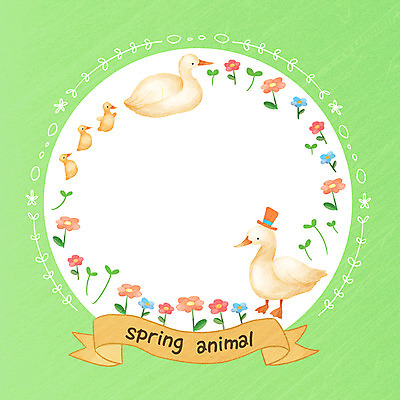 PSD 계절 꽃 여러마리 일러스트 나뭇잎 오리 프레임 사람없음 봄 오리새끼 프레임일러스트 국내일러스트 식물 새끼 다수 잎 조류 파일형식