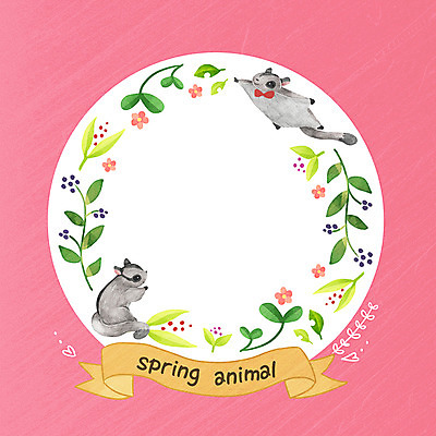 PSD 계절 꽃 두마리 일러스트 나뭇잎 프레임 사람없음 봄 프레임일러스트 하늘다람쥐 국내일러스트 식물 잎 2 다람쥐 파일형식