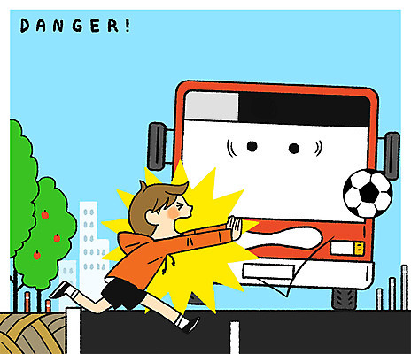 전신 PSD 교육 남자 도로 어린이 교통 일러스트 축구공 버스 한명 안전 위험 교통사고 교통안전 국내일러스트 1 길 육상교통 컨셉 공 축구용품 교통시설 대중교통 사람 사건 파일형식