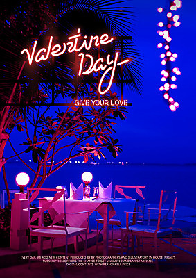 PSD 일러스트 식탁 조명 발렌타인데이 타이포그라피 사람없음 레스토랑 네온 네온아트 국내일러스트 문자 데이이벤트 탁자 식당 파일형식