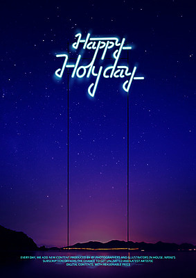 PSD 별 바다 일러스트 하늘 타이포그라피 사람없음 야간 네온 홀리데이 네온아트 국내일러스트 자연요소 문자 휴가 파일형식