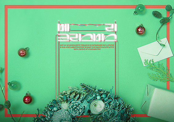 PSD 크리스마스 일러스트 타이포그라피 사람없음 장식 편지 네온 네온아트 크리스마스리스 국내일러스트 문자 기념일 화환 파일형식