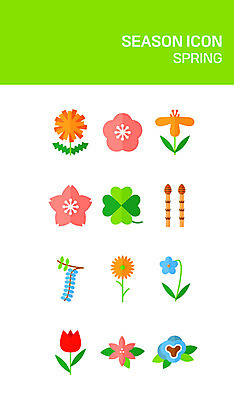 아이콘 꽃 사람없음 세트 봄 튤립 벚꽃 플랫 클로버 민들레 제비꽃 플랫아이콘 팬지 2D아이콘 AI파일 식물 계절 파일형식 벡터