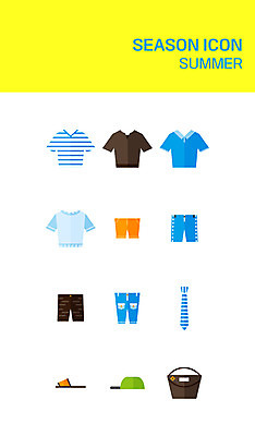 아이콘 모자 옷 패션 티셔츠 가방 바지 넥타이 슬리퍼 사람없음 여름 세트 플랫 플랫아이콘 2D아이콘 AI파일 잡화 계절 신발 셔츠 하의 파일형식 벡터