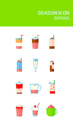 아이콘 음료 딸기 사람없음 세트 봄 카페 플랫 플랫아이콘 2D아이콘 AI파일 계절 과일 상점 파일형식 벡터