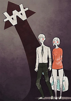 전신 PSD 부부 옷 여자 남자 화살표 일러스트 들기 성인 두명 원화 가격 상승 국내일러스트 커플 컨셉 돈 모션 사람 파일형식