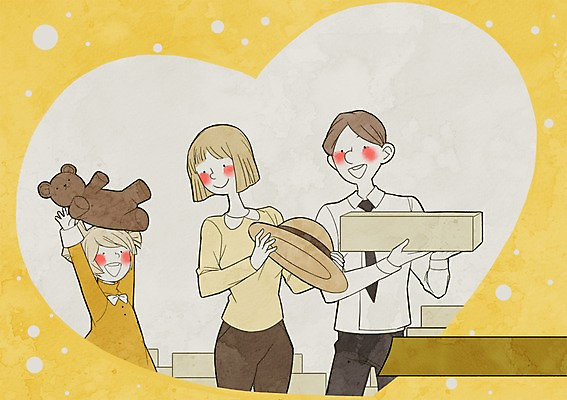 PSD 모자 여자 남자 어린이 인형 일러스트 가족 엄마 사랑 상반신 성인 세명 상자 하트 아빠 바자회 국내일러스트 모양 잡화 감정 관계 사람 파일형식