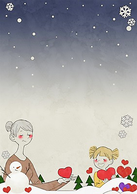 PSD 나무 여자 노년 할머니 어린이 겨울 일러스트 눈사람 프레임 사랑 상반신 두명 하트 눈 나눔 프레임일러스트 국내일러스트 자연요소 모양 식물 계절 감정 날씨 사람 성인 파일형식