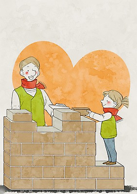 전신 PSD 여자 남자 딸 어린이 일러스트 가족 벽돌 사랑 상반신 성인 두명 담장 하트 봉사 아빠 보수공사 국내일러스트 모양 감정 관계 사람 도움 파일형식