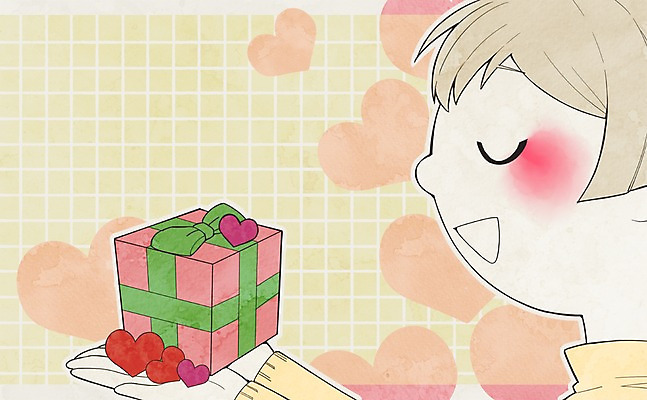 PSD 여자 어린이 일러스트 선물 사랑 한명 들기 상반신 선물상자 상자 하트 국내일러스트 모양 1 감정 모션 사람 파일형식