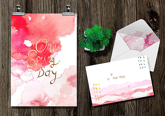 PSD 화분 종이 분홍색 컬러 백그라운드 일러스트 캘리그라피 붓터치 편지봉투 수채화 집게 글자캘리그라피 사람없음 목재 물감 편지지 질감 엽서 번짐 금박 나무배경 국내일러스트 나무 재료 봉투 미술도구 편지 파일형식 효과