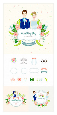 커플 여자 남자 꽃 리본 안경 꽃다발 결혼 일러스트 프레임 여러명 상반신 성인 세트 반지 청첩장 웹엘리먼트 국내일러스트 AI파일 식물 잡화 다수 장신구 관계 카드_감사 사람 이벤트 엘리먼트 파일형식 벡터
