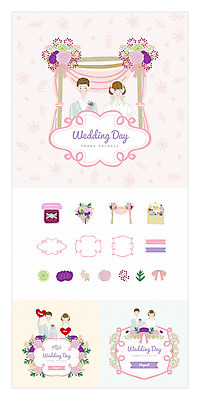 여자 남자 꽃 리본 꽃다발 결혼 일러스트 프레임 사람 여러명 상반신 성인 세트 반지 청첩장 웹엘리먼트 국내일러스트 AI파일 식물 다수 장신구 카드_감사 이벤트 엘리먼트 파일형식 벡터