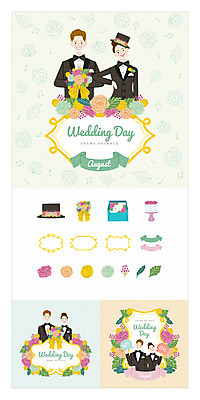 모자 여자 남자 꽃 리본 꽃다발 결혼 일러스트 프레임 정장 턱시도 여러명 상반신 성인 세트 케이크 청첩장 웹엘리먼트 국내일러스트 AI파일 식물 잡화 옷 다수 디저트 카드_감사 사람 이벤트 엘리먼트 파일형식 벡터