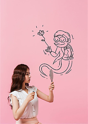 편집이미지 응시 여자 남자 꽃 프로포즈 들기 20대 성인 두명 옆모습 화장 거울 한국인 립스틱 이미지편집 AI파일 식물 시선 뷰포인트 모션 사람 동양인 청년 뷰티 화장품 파일형식 벡터