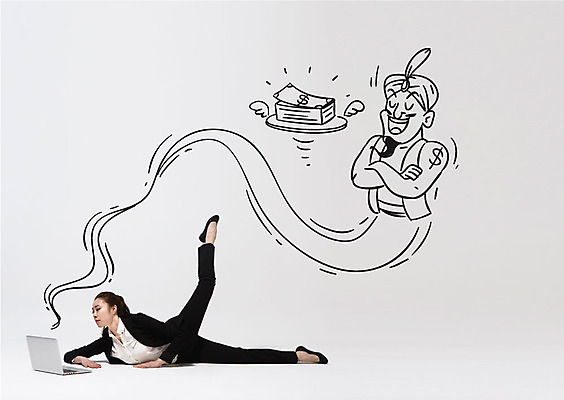 전신 편집이미지 응시 여자 남자 엎드리기 돈 20대 성인 두명 옆모습 노트북 한국인 다리들기 램프의요정 알라딘 이미지편집 AI파일 시선 뷰포인트 모션 요정 사람 동양인 청년 전자제품 재산 파일형식 벡터