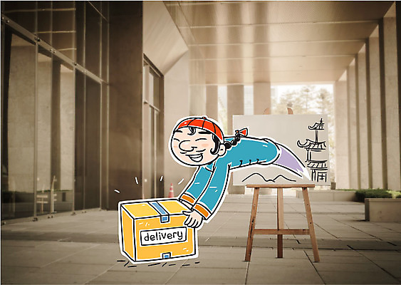 주간 편집이미지 남자 한명 성인 야외 건물 중국인 중국 택배 이젤 캔버스 이미지편집 AI파일 자연요소 외국인 1 건축물 아시아 사람 동양인 미술도구 운송업 파일형식 벡터