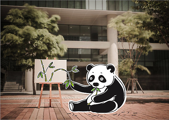 주간 나무 편집이미지 사람없음 야외 건물 판다 먹기 이젤 캔버스 대나무잎 이미지편집 AI파일 자연요소 식물 건축물 잎 곰 모션 미술도구 파일형식 벡터