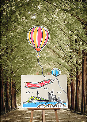 주간 나무 편집이미지 사람없음 야외 건물 열기구 도시 숲 이젤 애드벌룬 캔버스 풍선 이미지편집 AI파일 자연요소 식물 건축물 항공교통 미술도구 파일형식 벡터