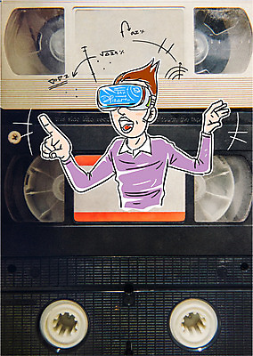 편집이미지 남자 한명 손짓 성인 비디오테이프 가상현실 오큘러스 VR기기 이미지편집 AI파일 1 모션 사람 기계 파일형식 벡터