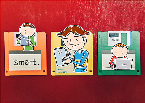 편집이미지 남자 성인 세명 노트북 스마트폰 플로피디스크 이미지편집 AI파일 사람 전자제품 핸드폰 스마트기기 파일형식 벡터