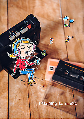 편집이미지 여자 음악 음표 한명 앉기 성인 목재 음악감상 카세트테이프 나무바닥 카세트플레이어 이미지편집 AI파일 나무 1 기호 재료 모션 문화예술 바닥 사람 감상 플레이어 파일형식 벡터