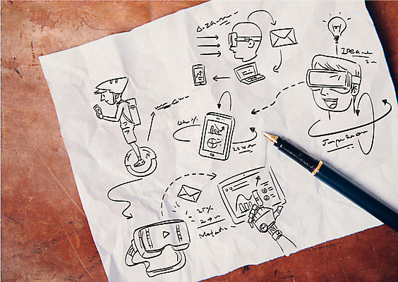 편집이미지 남자 성인 세명 스마트폰 컴퓨터 볼펜 이메일 그림 문자메시지 가상현실 전동휠 오큘러스 VR기기 이미지편집 AI파일 육상교통 사람 전자제품 핸드폰 스마트기기 펜 기계 메시지 파일형식 벡터