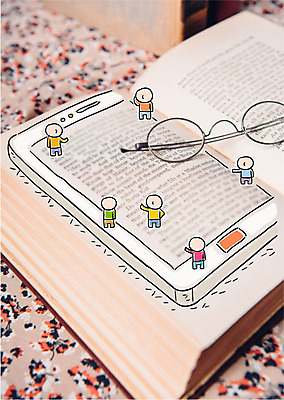 편집이미지 안경 꽃무늬 사람 여러명 책 스마트폰 이미지편집 AI파일 잡화 꽃 다수 무늬 핸드폰 스마트기기 파일형식 벡터