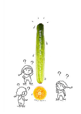 편집이미지 남자 오렌지 오이 서기 사람 세명 물음표 느낌표 난쟁이 이미지편집 AI파일 기호 채소 과일 모션 파일형식 벡터