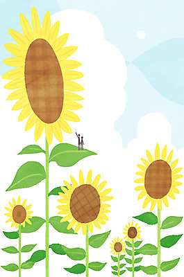 PSD 꽃 일러스트 하늘 해바라기 사람모양 여름 국내일러스트 모양 식물 계절 파일형식