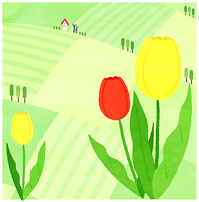 PSD 꽃 밭 일러스트 주택 사람모양 마을 튤립 국내일러스트 모양 식물 농업 건물 파일형식