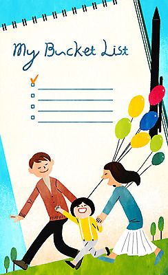 PSD 여자 남자 어린이 일러스트 가족 성인 세명 공책 희망 기록 즐거움 풍선 리스트 버킷리스트 국내일러스트 감정 관계 문구용품 사람 파일형식