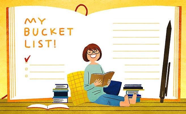 PSD 여자 일러스트 휴식 프레임 한명 앉기 20대 성인 책 독서 공책 희망 체크표시 리스트 안식처 프레임일러스트 버킷리스트 국내일러스트 1 감정 컨셉 모션 문구용품 사람 청년 확인 파일형식