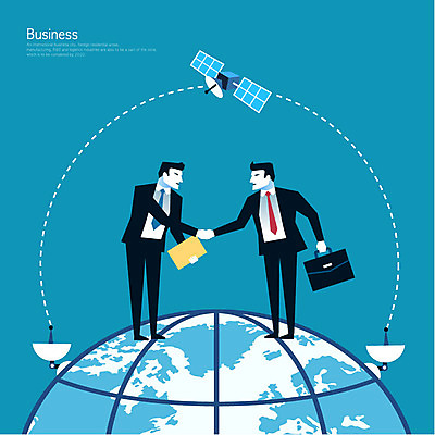 전신 남자 일러스트 CEO 악수 협상 성인 두명 세계 글로벌 인공위성 직장인 비즈니스맨 문서 국내일러스트 AI파일 직업 비즈니스 통신 사람 손짓 파일형식 벡터