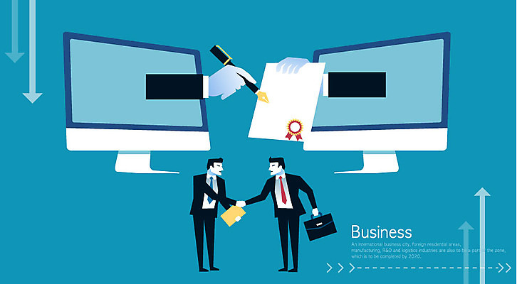 전신 남자 일러스트 CEO 악수 성인 두명 컴퓨터 펜 직장인 비즈니스맨 계약 문서 계약서 국내일러스트 AI파일 직업 비즈니스 사람 손짓 전자제품 필기구 파일형식 벡터