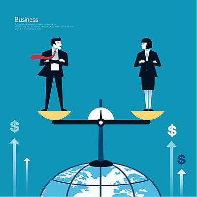 전신 여자 남자 화살표 지구 일러스트 CEO 저울 성인 두명 글로벌 달러 직장인 비즈니스맨 비즈니스우먼 화폐기호 수입 평등 국내일러스트 AI파일 직업 기호 컨셉 돈 비즈니스 사람 화폐 파일형식 벡터