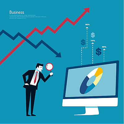 전신 남자 화살표 일러스트 CEO 돋보기 그래프 한명 성인 컴퓨터 글로벌 달러 시세 직장인 비즈니스맨 화폐기호 주식 국내일러스트 AI파일 직업 1 기호 돈 비즈니스 사람 금융 전자제품 화폐 파일형식 벡터