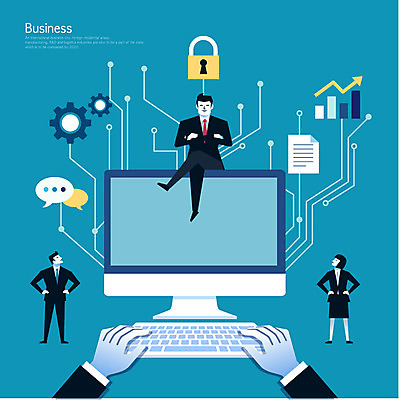 전신 여자 남자 일러스트 CEO 열쇠 그래프 여러명 성인 신체부위 컴퓨터 기계 직장인 비즈니스맨 비즈니스우먼 문서 보안 경로 국내일러스트 AI파일 직업 다수 비즈니스 안전 사람 전자제품 파일형식 벡터