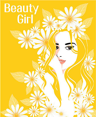 여자 꽃 일러스트 관리 한명 상반신 성인 뷰티 노란색 스타일 국내일러스트 AI파일 식물 1 컬러 사람 파일형식 벡터