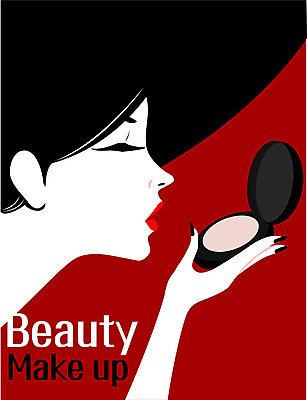 여자 일러스트 관리 한명 상반신 성인 화장 뷰티 화장품 파우더팩트 스타일 국내일러스트 AI파일 1 사람 파일형식 벡터