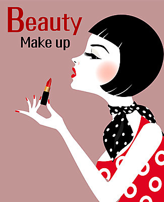 여자 일러스트 관리 한명 상반신 성인 화장 뷰티 립스틱 입술 스타일 국내일러스트 AI파일 1 사람 신체부위 화장품 파일형식 벡터