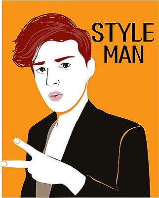 헤어스타일 패션 남자 일러스트 한명 상반신 성인 뷰티 브이 스타일 국내일러스트 AI파일 1 사람 손짓 파일형식 벡터