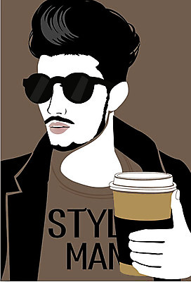 패션 남자 일러스트 수염 한명 상반신 성인 선글라스 뷰티 테이크아웃컵 스타일 국내일러스트 AI파일 1 안경 사람 컵 파일형식 벡터