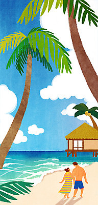 전신 PSD 커플 여자 남자 수영복 바다 여행 일러스트 성인 해변 두명 야자수 동남아시아 산책 동남아여행 국내일러스트 나무 옷 아시아 해외여행 관계 휴식 사람 파일형식