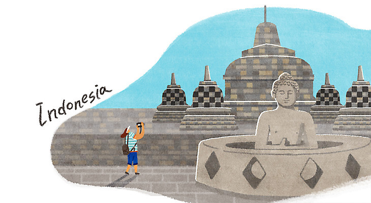 전신 PSD 여자 종교 여행 일러스트 한명 성인 사진촬영 동남아시아 인도네시아 캄보디아 앙코르와트 동남아여행 보로부두르사원 국내일러스트 1 아시아 해외여행 유적지 사람 촬영 사찰 파일형식