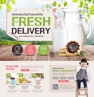 PSD 템플릿 여자 어린이 웹템플릿 이벤트페이지 한명 이벤트 한국인 우유 타르트 소녀한명만 이미지템플릿 1 빵 유제품 사람 동양인 파이_빵 페이지 여자한명만 소녀만 파일형식