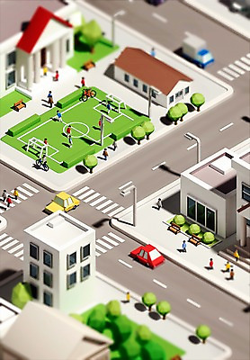 PSD 편집이미지 도로 학교 자동차 건물 그래픽 3D 마을 운동장 도시 횡단보도 군중 디지털합성 가로수 아이소메트릭 폴리곤 편집3D 건축물 교육 길 육상교통 스포츠시설 교통시설 사람 공간 보행로 파일형식