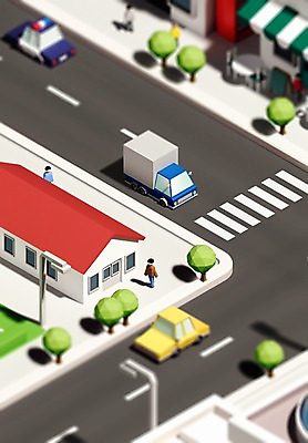 PSD 나무 편집이미지 도로 자동차 빌딩 건물 그래픽 3D 마을 트럭 도시 횡단보도 군중 디지털합성 가로수 아이소메트릭 폴리곤 편집3D 식물 건축물 길 육상교통 교통시설 사람 보행로 파일형식