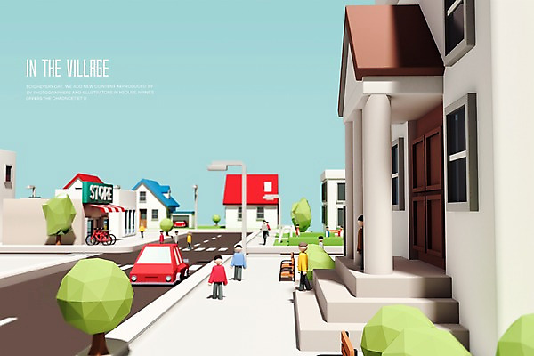 PSD 나무 편집이미지 도로 자동차 주택 건물 그래픽 3D 마을 도시 군중 디지털합성 가로수 아이소메트릭 폴리곤 편집3D 식물 건축물 길 육상교통 교통시설 사람 파일형식